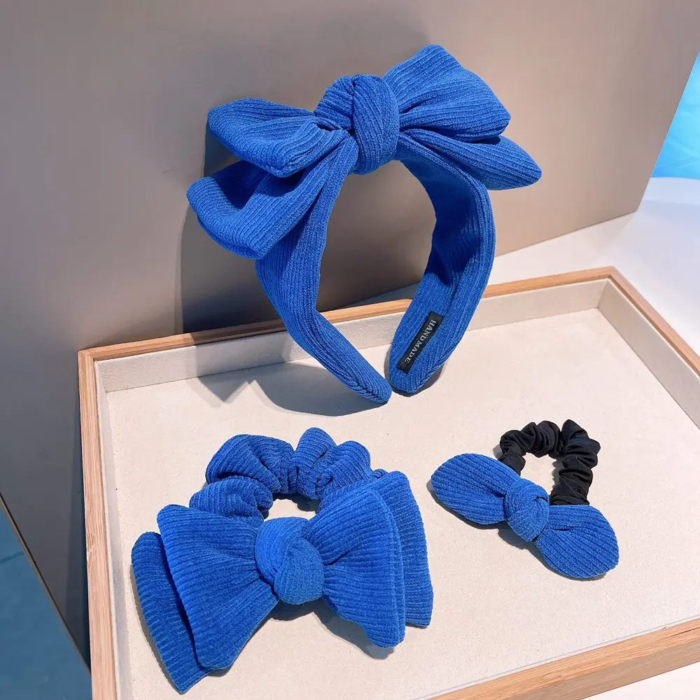 9PCS/lot Solid blue fabric bowknot Hair band girl lady hair ring rubber band Hair hoop