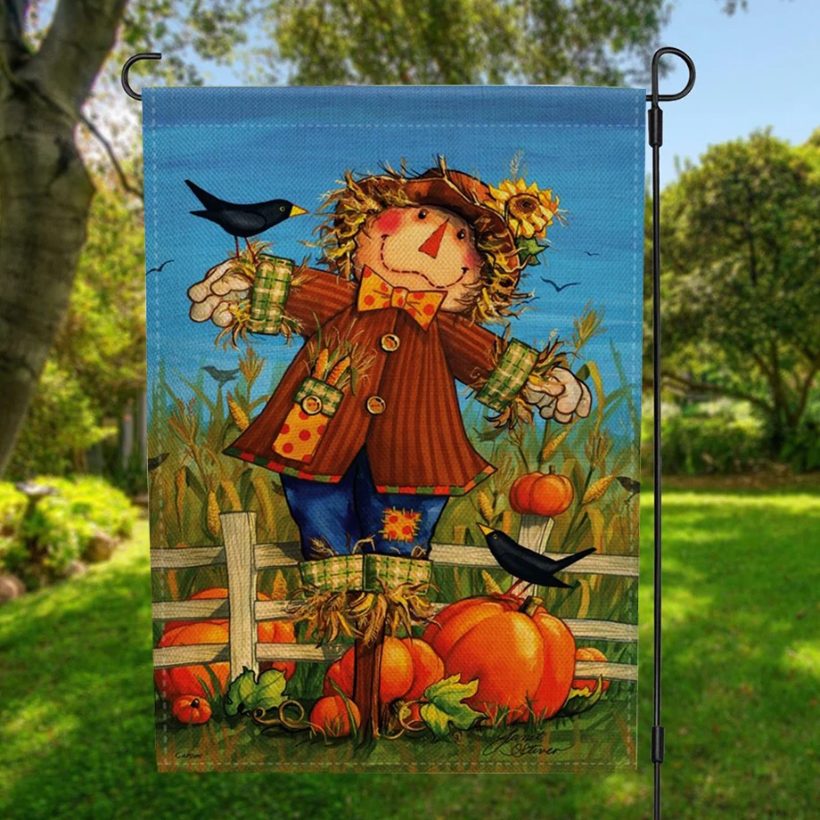 Двусторонний осенний пугал, баннер с флагом в виде тыквы и сада с ветрозащитной резиновой пробкой, зажим 12,5 дюйма x 18,5 дюйма 32x47 см, домашний декор