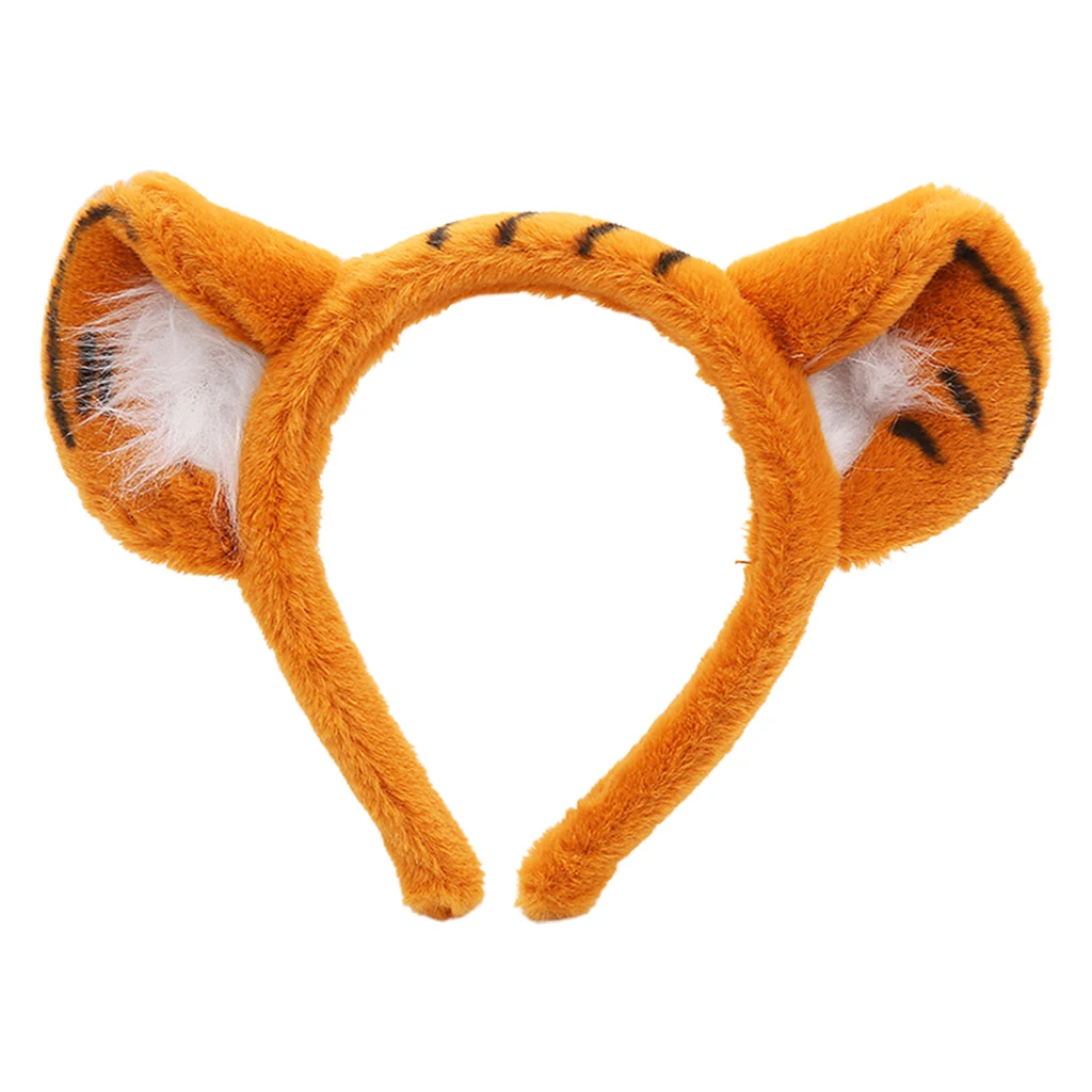 Cartoon Animal Headbands Soft Faux Plush Tiger Ears Hairband Cute Hair Accessories Cosplay Party Creatures Theme Costume