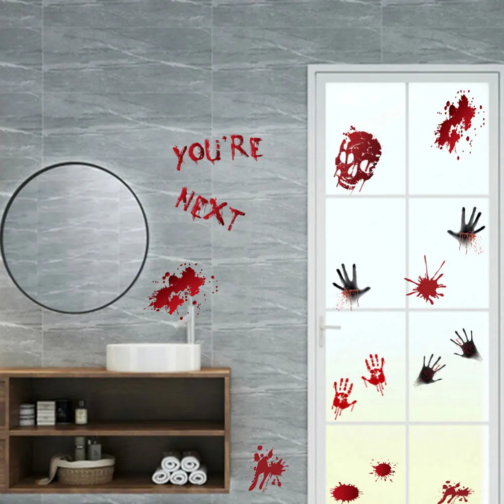 New Horrible Halloween Bloody Handprint Stickers Wall Window Door Home Decal Stickers Halloween Party Decor Haunted House Prop