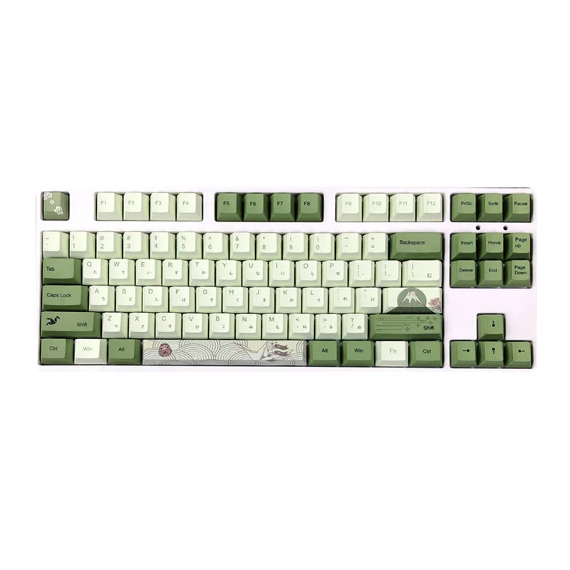 127 Keys Cherry Profile Matcha Green PBT Keycaps Mechanical Keyboard Dye-Subbed Mountain Forest Custom DIY Mx Switch Keycap