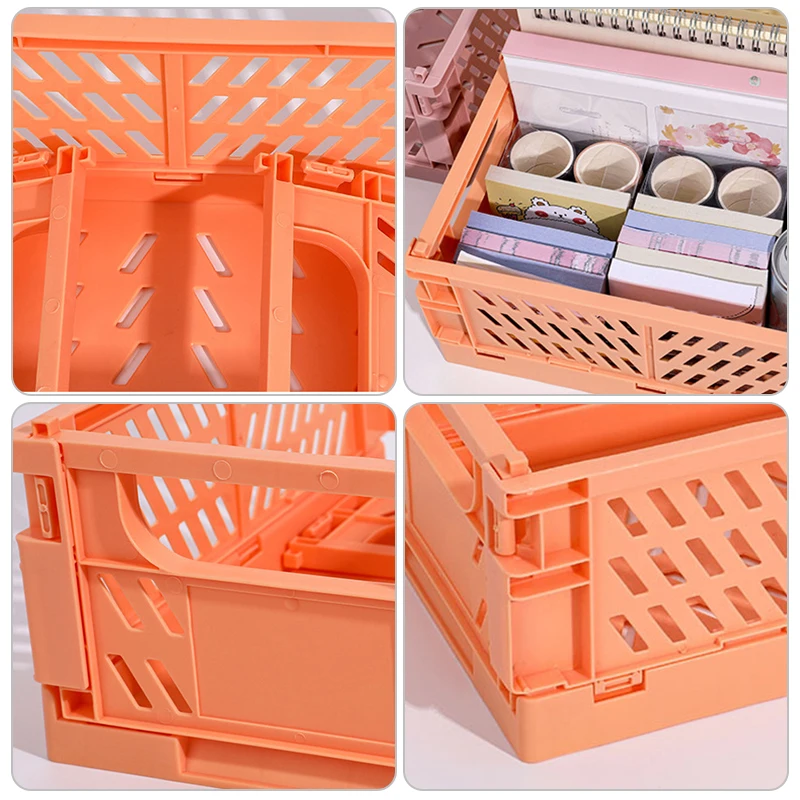 Desktop foldable storage box student stationery shelf sundries cosmetics storage basket can be stacked small basket