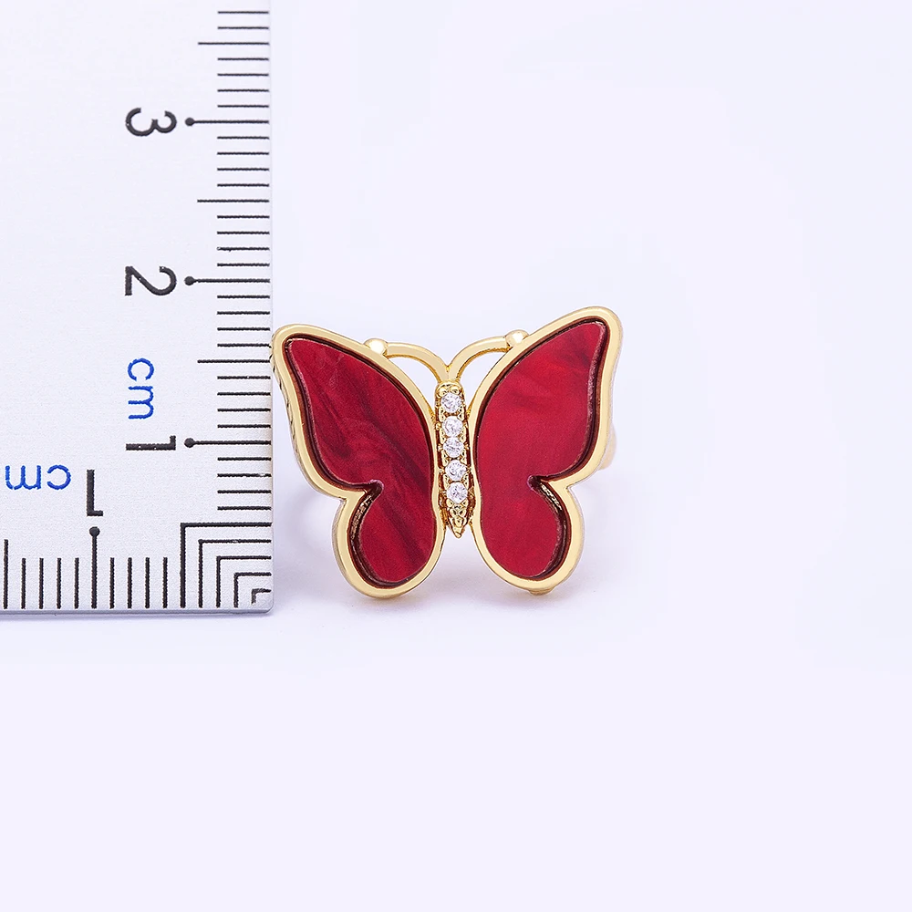 Nidin New Arrival 9 Colors Butterfly Sweet Colorful Transparent Crystal Rings Adjustable For Women Girls Party Jewelry Gift
