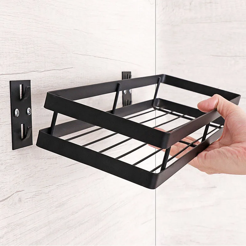 20/25/30/35/40/50cm Storage Seasoning Rack Punch-free Kitchen Bathroom Rack Spice Rack Carbon Steel Wall Hanging Corner Shelf