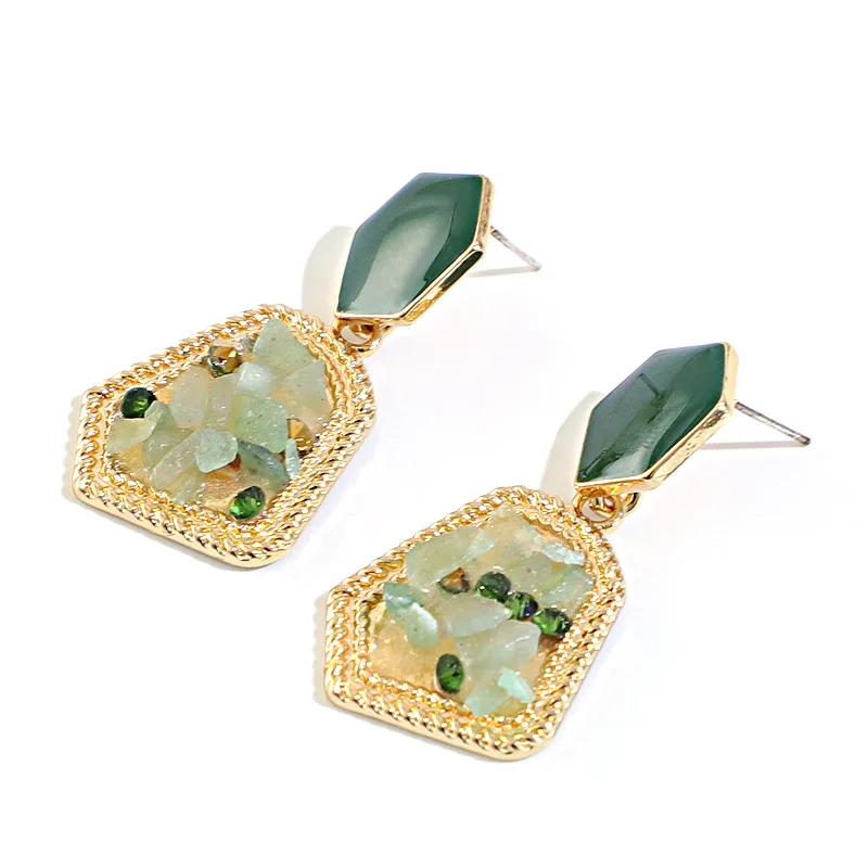 Green Aventurine Natural Stone Irregular Gold Plated Drop Dangle Earrings for Women Party Wedding Jewelry