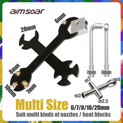 고정 MK8 E3d 황동 노즐 용 2PCS L 자형 6mm 7mm 렌치 도구 5 IN 1 다기능 스패너 3D 프린터 액세서리