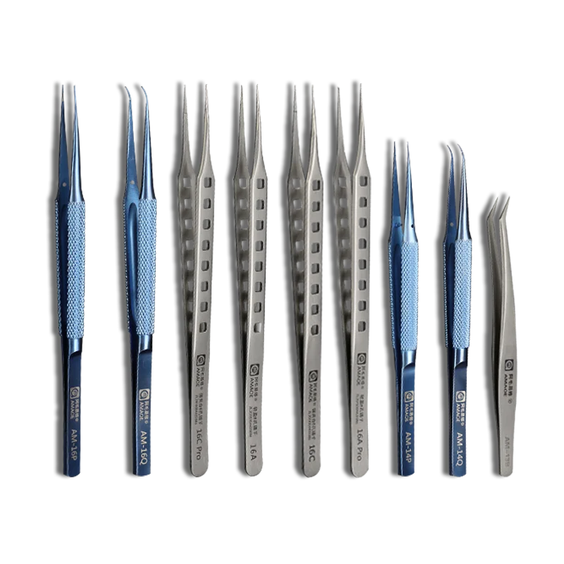 Amaoe Higher Quality Stainless Steel Precision Tweezers Set Straight/Curved For Motherboard Fingerprint Repair Tools