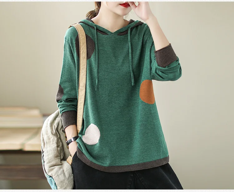 Amax luluE 2024 Winter Women Loose Patchwork Sweaters European Style Ladies Casual Hooded Design Jumpers Vintage Street Pullover