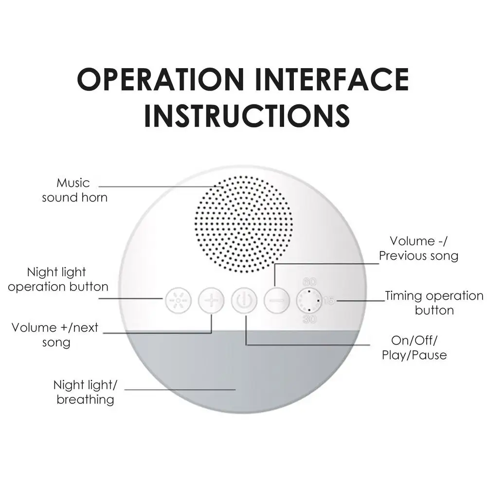 야간 조명 타이머 및 메모리 기능이 있는 백색 소음 기계, 가정 사무실 아기 및 여행 휴대용 수면 측정기 치료, 아기 장난감