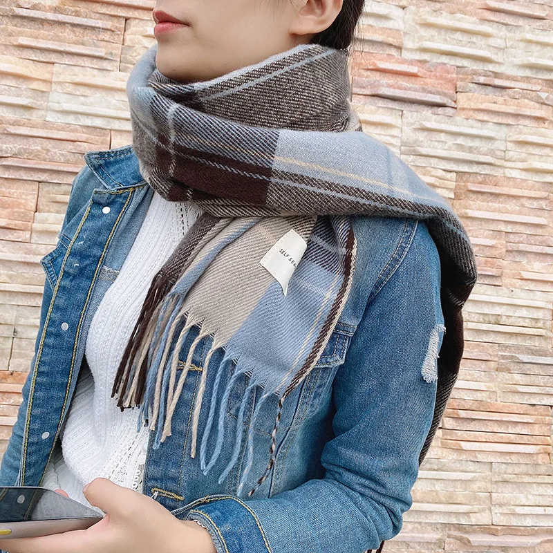 Plaid Long Scarf Winter Warm Cashmere Women Pashmina Foulard Bandana Scarves Female Luxury Hijab Tassel Shawl Wraps 2021 Pareo