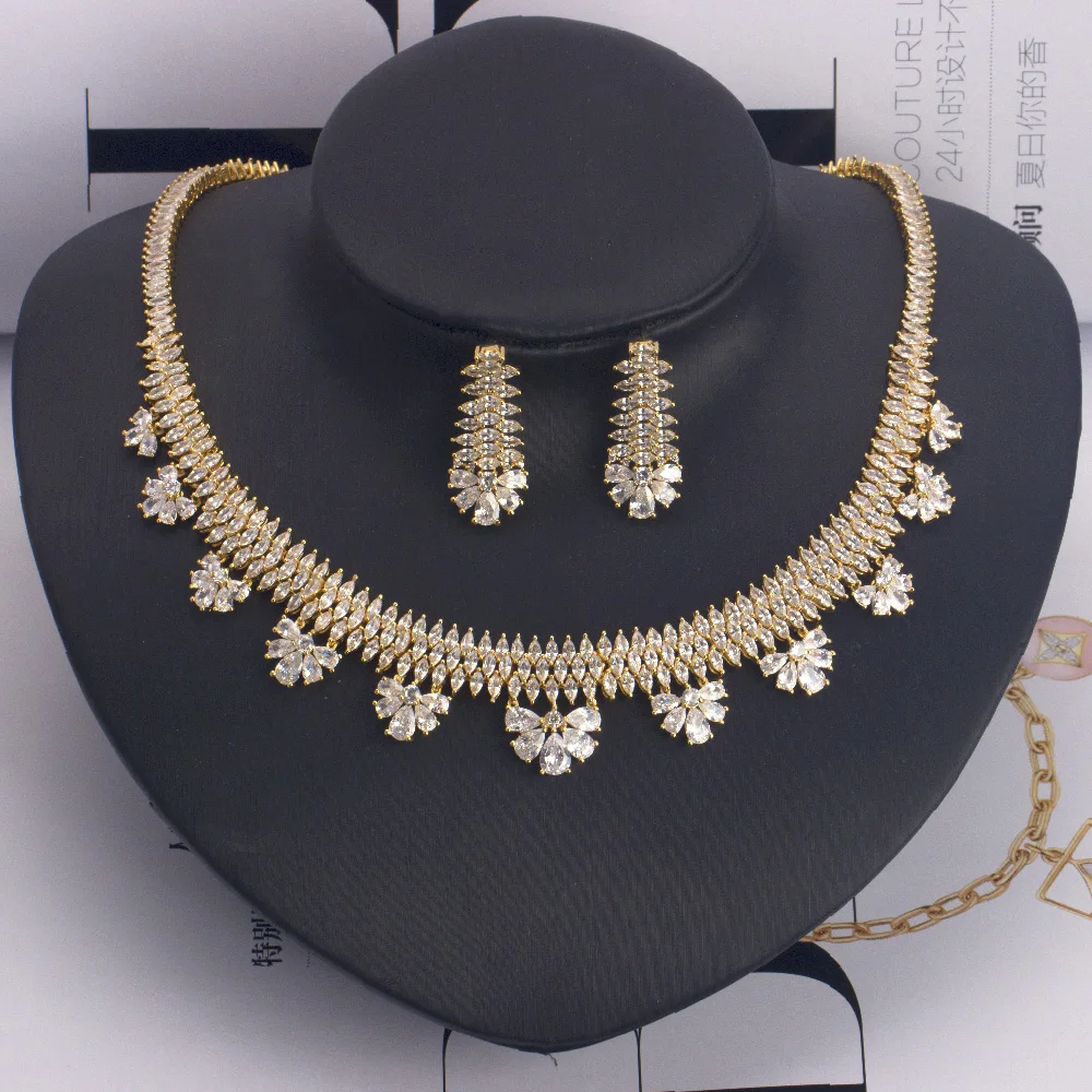 

TIRIM Color Cubic Zircon Bridal Necklace Set for Women Accessories Wedding Engagement Jewelry Sets for Bridal Banquet Party