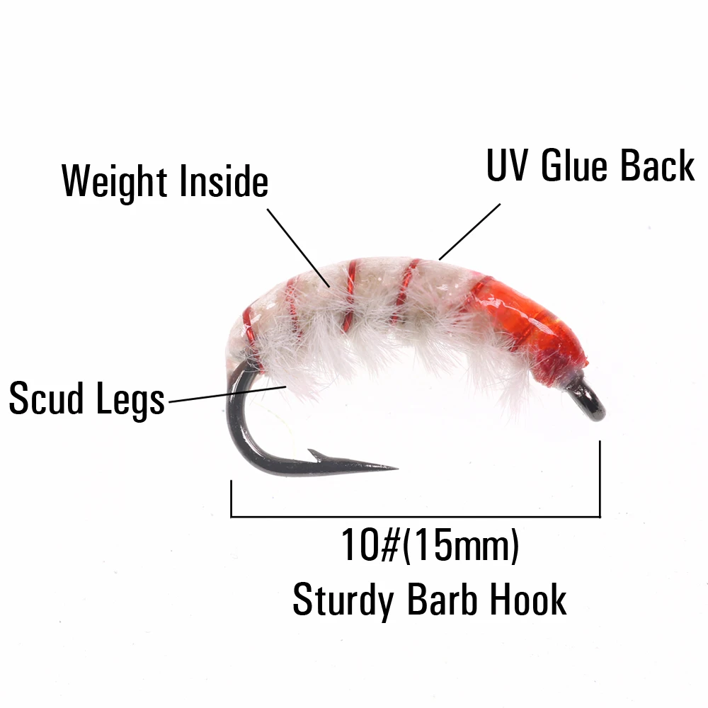 ICERIO 3PCS Czech Nymphs Scud Bug Worm Flies with Barbed Hook Trout Fishing Fly Lure Bait