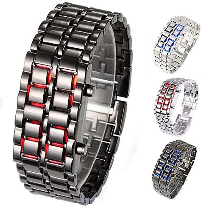 Fashion Lava Iron Samurai Metal Led Watches Men Electronic Watches Led Digital Watches Faceless Bracelet Watch Men Wristwatches