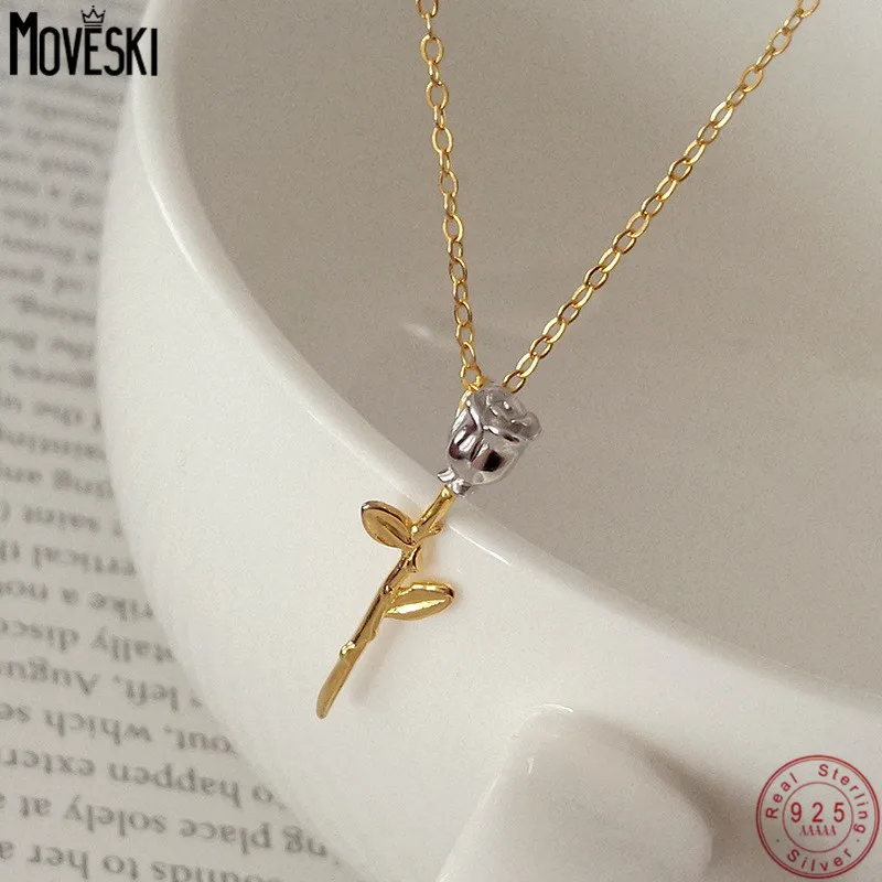 

MOVESKI 925 Sterling Silver Korean Retro Fashion Rose Necklace Women Exquisite Jewelry High Class Banquet Jewelry Gift