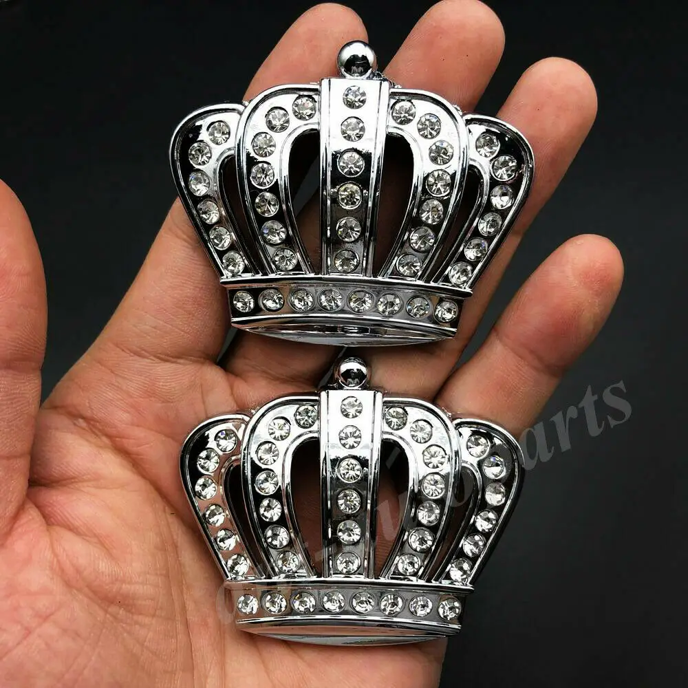 2x Metal Crystal Crown Rhinestone Luxury VIP Car Emblem Badge Motorcycle Sticker