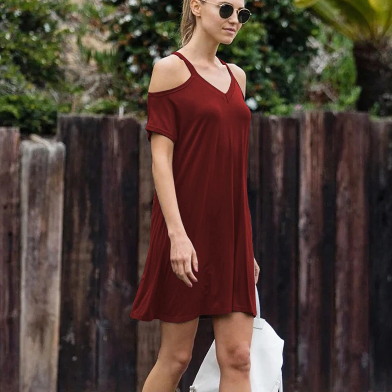 Áo Cotton Áo Thun Nữ Mùa Hè Váy Chống Nắng Lạnh 2021 Vai Nữ Tay Ngắn Rời Áo Đen Mini Sundress C508