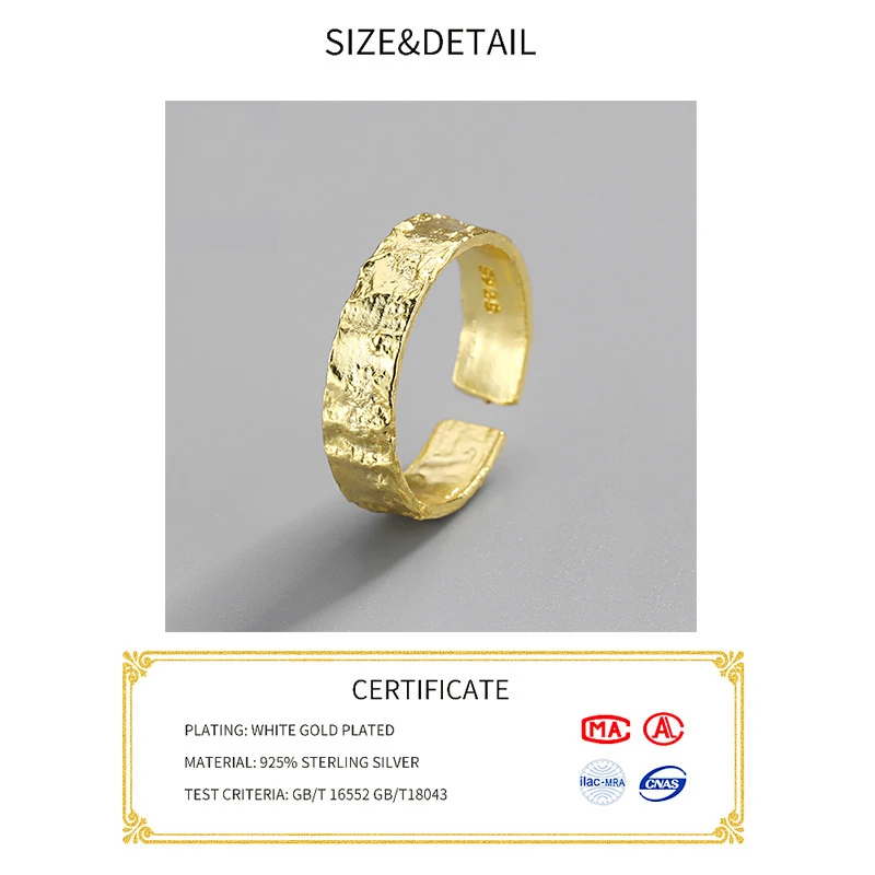 Anillo de oro con textura de roca Irregular para Mujer, anillos de Plata de ley 925, Anillo de Plata 925, bisutería para Mujer 2020