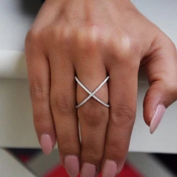 Cross Ring Plated X Ring Solid AAA Zircon Crystal Pave Clear Plated Stacking Rings Clear Stones Size 6 7 8 9