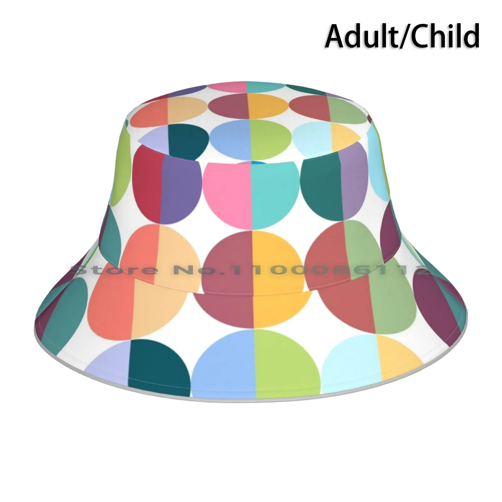 Colorful Circles Bucket Hat Sun Cap Colorful Polka Dots Spots Pattern College Fun Happy Rainbow Pink Blue Art Pop Pop Art Retro