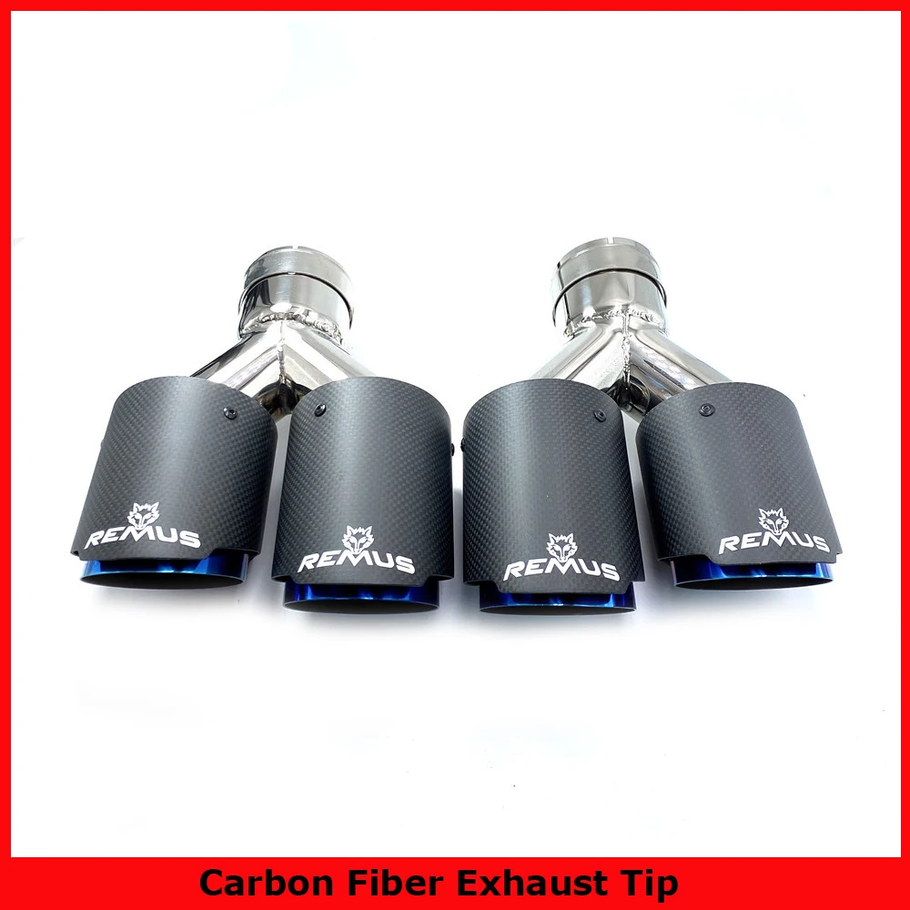 

1 Pair Matt Carbon Fiber +Blue Dual Stainless Steel Universal Exhaust End Pipe + Carbon Car Exhaust tip For Remus Muffler