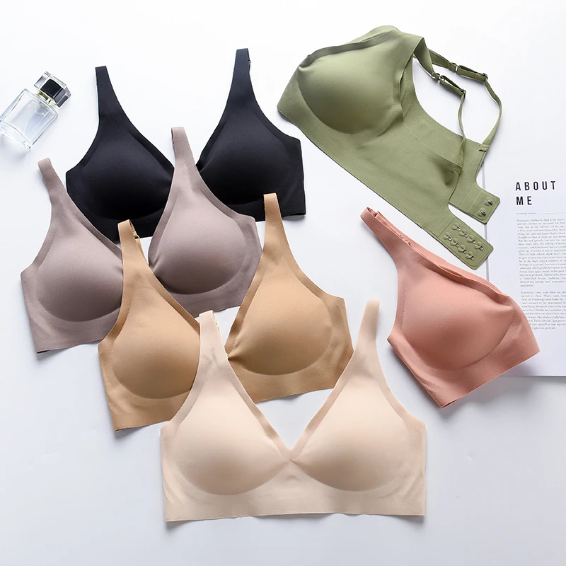 2pcs Sexy Lingerie Seamless Bra Women Underwear Wireless Latex Woman Bra Deep V Adjustable JELL-O Strips Thin Comfortable