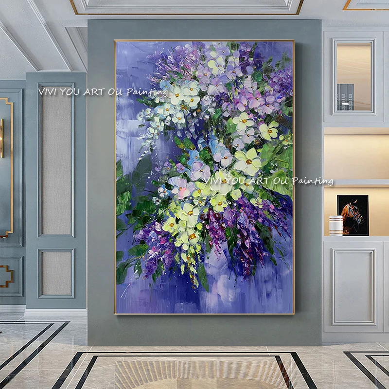 

100% Hand Painted Colorful Flower Oil Painting Wall Art Hot Sale Abstract Canvas Wall Art For Living Room Large Size painting