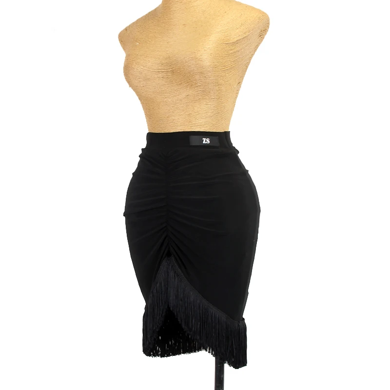 Latin Dance Costume Female Adult Tassel Hip Scarf Sexy Black Fringed Latin Practice Wear Women Samba Rumba Dance Skirt