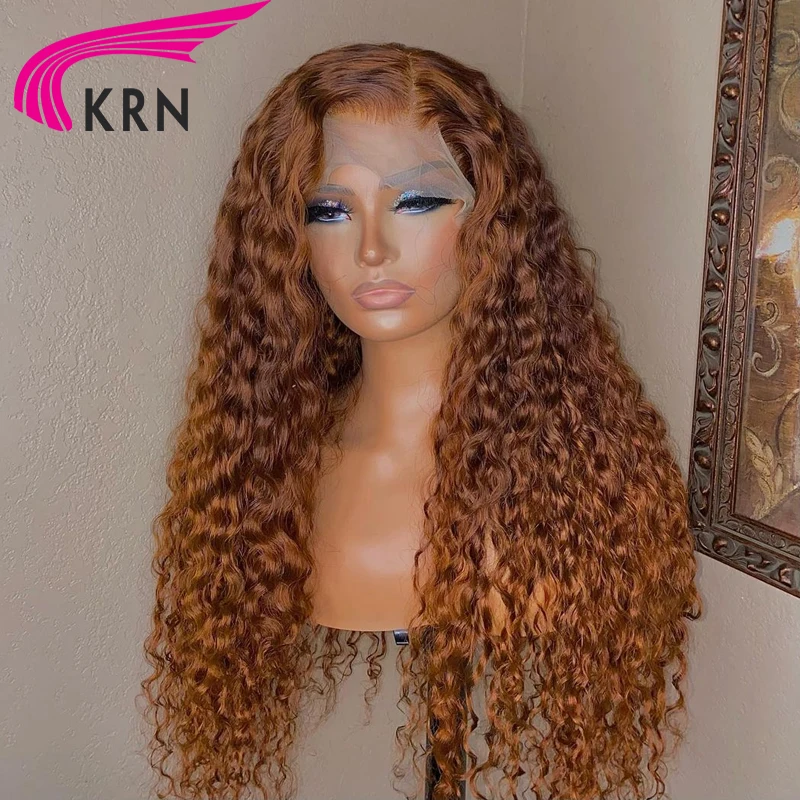 Dark Ginger Curly 4x4 Closure Wig with Middle Part Ginger Brown Peruvian Hair Wig Pre-Plucked 13x4 Transparent Lace Wig