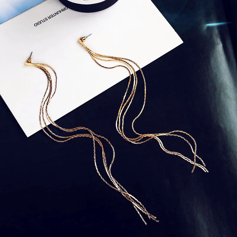 2024 New Arrivals Hottest Fashion Brincos Bijoux Multilayer Copper Chain Tassel Long Statement Drop Earrings For Women Jewelry