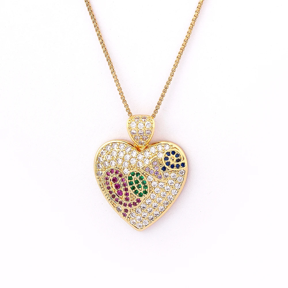 Luxury Heart Pendant Love Necklace Gold Color chain Colorful Zircon Choker For Female Bohemian Fashion Party Wedding Jewelry