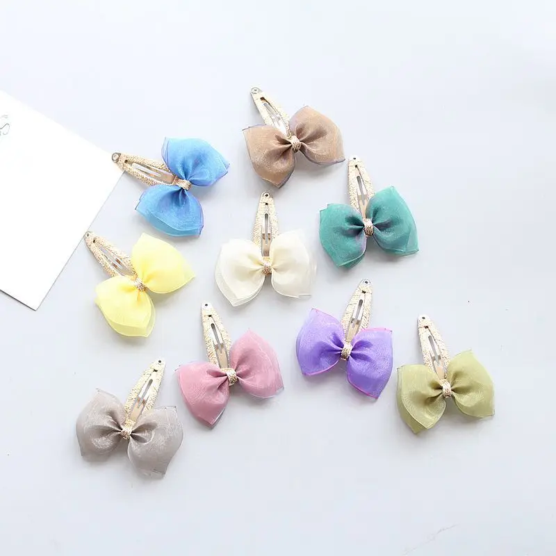 10pcs/set Girls Hair Bows BB Clips Colored Yarn Bow Glitter Princess Hair Barrettes Hairpins Sweet Hairgrips Hair Accessories