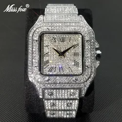 MISSFOX-reloj cuadrado Ice Out para hombre, cronógrafo de lujo con diamantes completos, ultradelgado, resistente al agua, estilo Hip Hop, envío directo