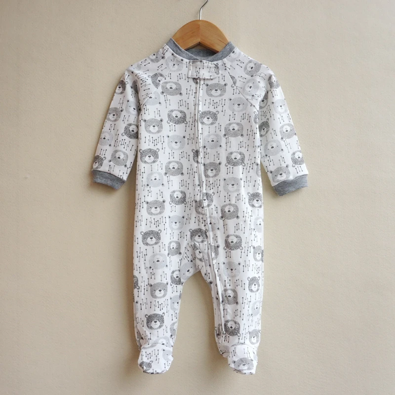 Baju Piyama Bayi Jumpsuit Ritsleting Dua Kepala Baju Monyet Bayi Laki-laki Baru Lahir Baju Monyet Katun Baju Monyet Bayi 3-18M Feetcover