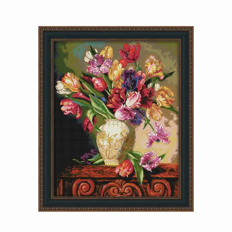 Tulip Vase Joy Sunday Counted Cross Stitch Kit Art Pattern 11CT 14CT Printed Stamped Fabric Embroidery Needlework Home Decor Set