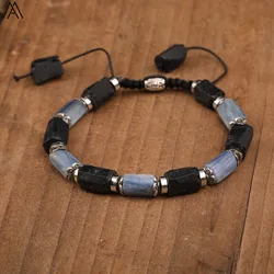 Natural Black Tourmaline Bead Knot Bracelet Blue Quartz Rough Stone Handmade Bracelet Bohemian Style Bracelet Women's Jewelry