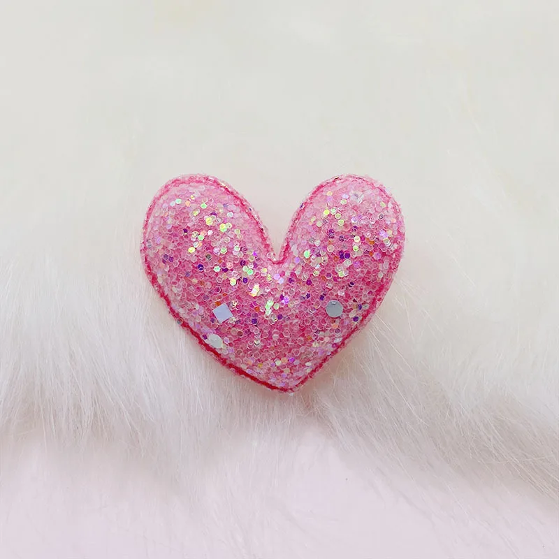 40 Stück 5*4,5cm Glitzernde, glänzende Herz-Applikationen in fünf Farben, gepolstert, DIY, handgefertigt, Haarspangen-Accessoires für Kinder, Patches – Detail 1