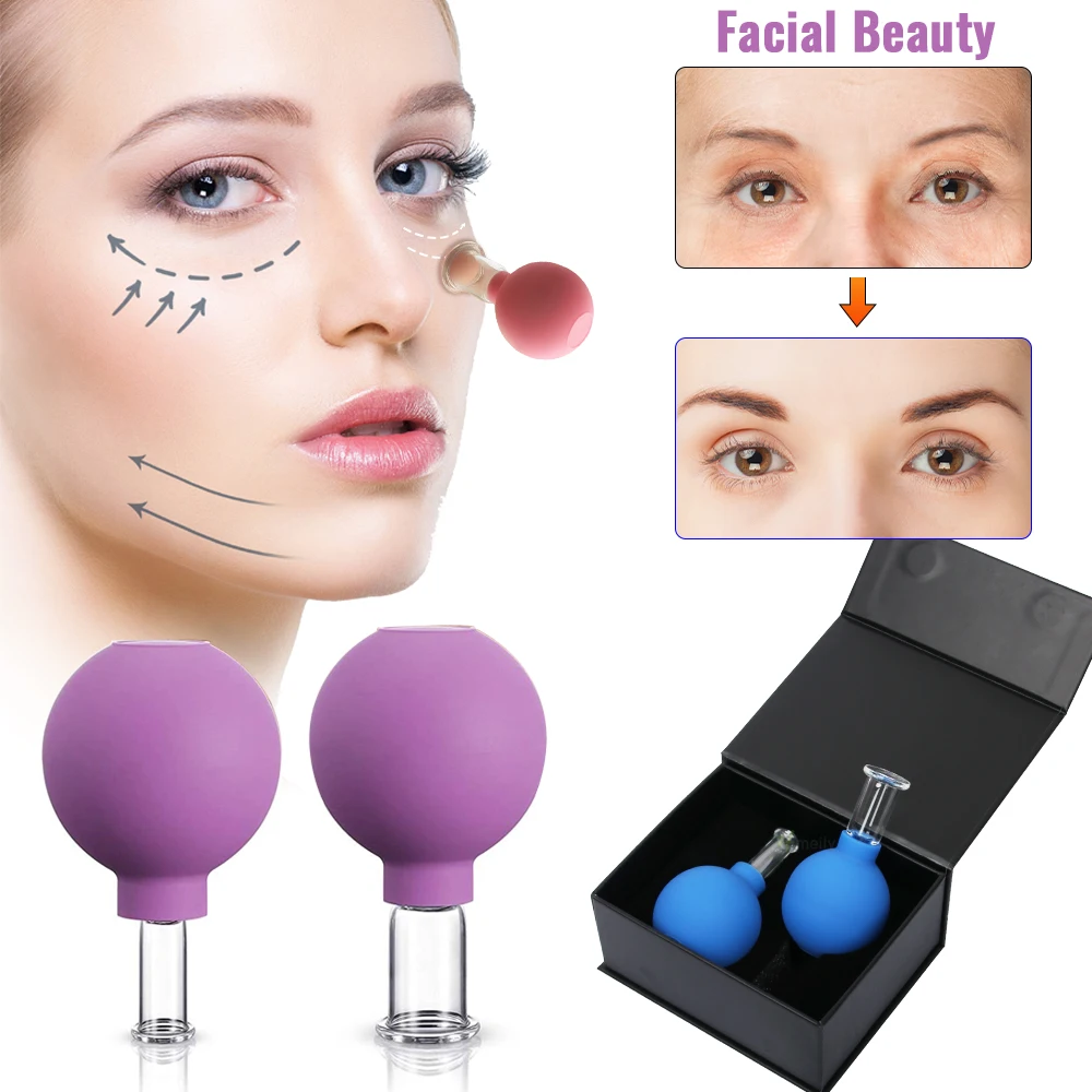 

Massager For Face Sucker Vacuum Cupping Glass Set Facial Suction Cups Body Hijama Anti-cellulite Rubber Head Glass Gift Box Jars
