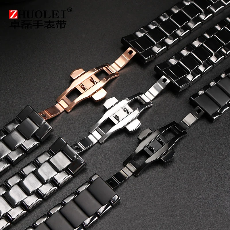 For Armani AR1452 AR1451 AR1410 AR1400 Ceramic watchband and case High Quality Black men Strap Bracelet Accessories 22mm 24mm