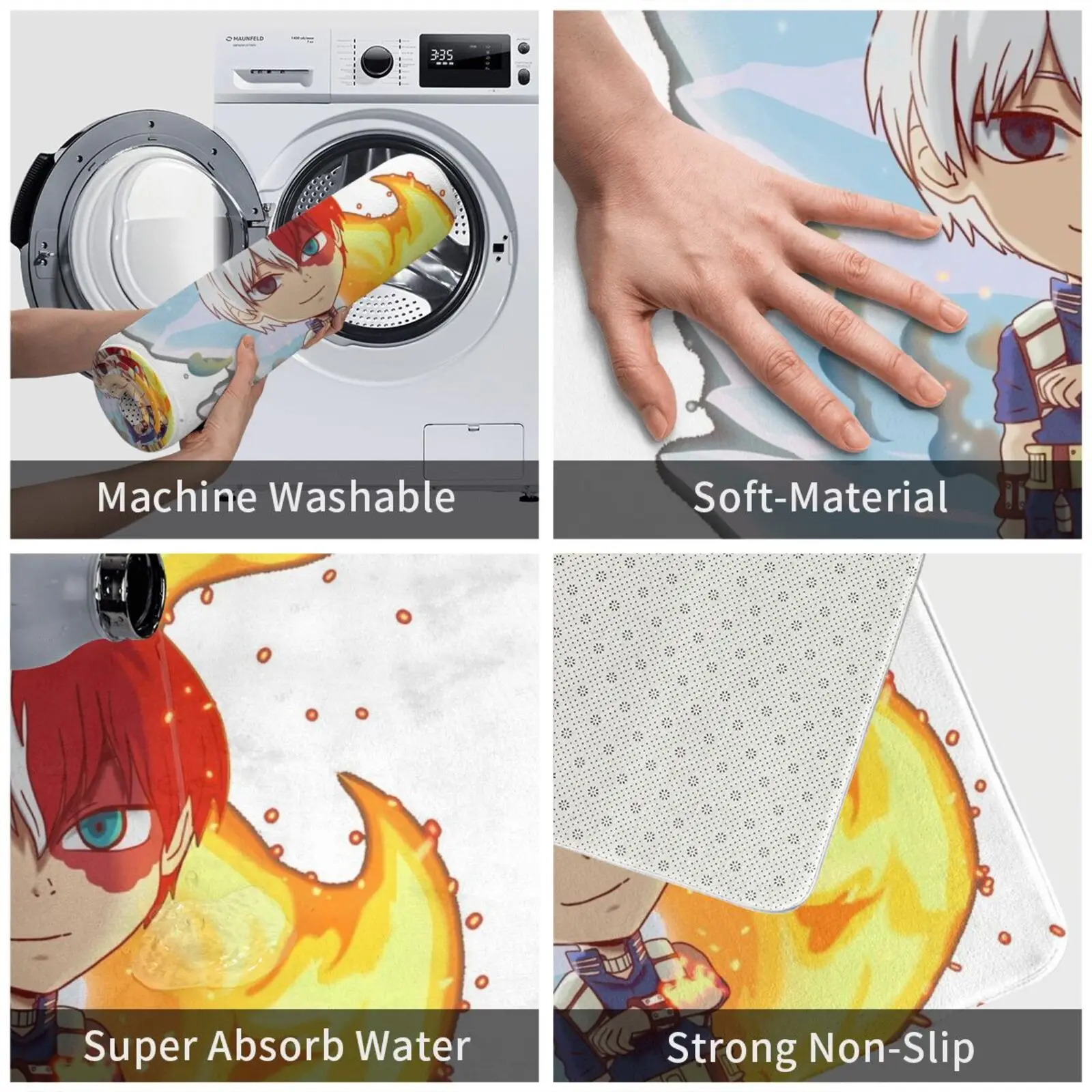 Chibiroki Pin! Carpet Mat Rug Cushion Soft Non-Slip Bnha Hero Todoroki Shouto Todoroki Shouto Ice Fire Chibi Cute Shoto