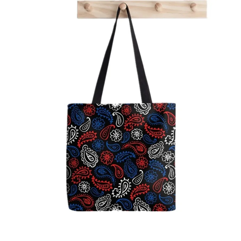 

2021 Shopper Bandana Dark red Print Tote Bag women Harajuku shopper handbag girl Shoulder shopping bag Lady Canvas Bag