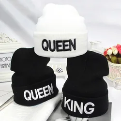 Beanies KING QUEEN Letter Embroidery Warm Hat Knitted Cap Hip Hop Men Women Lovers Street Dance Bonnet Skullies Black White