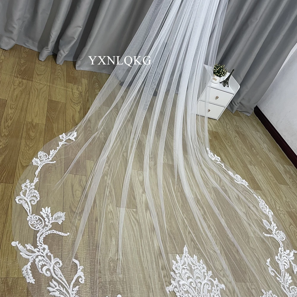 Baru Foto Asli 4 Meter Panjang Voile Mariage Renda Kerudung Pernikahan Tulle Kerudung Pengantin dengan Sisir Pengantin Aksesoris Pernikahan Veu De Noiva