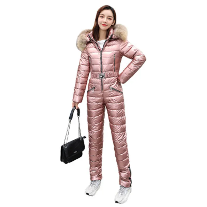 

New Cotton-padded Jacket Women Hooded Warm Down Padded Jacket Slim Thickened Winter One-piece ski Suit Padded Caot A34