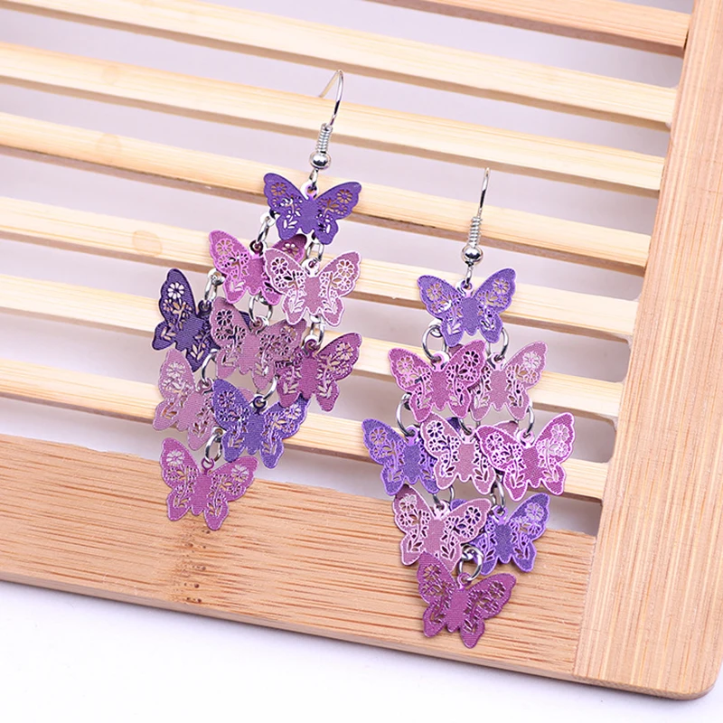 Nine Piece Butterfly Earrings Mix Color Bohemia Style Long Dangle Hook Earrings for Women Fashion