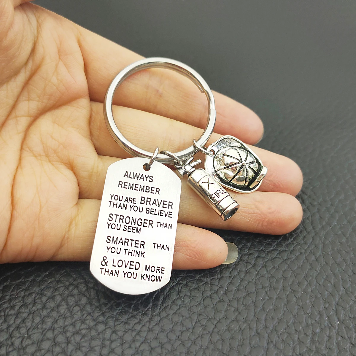 Firefighter Fireman Stuff Gift Keychain Inspiration You Are Braver Than Believe Fire Extinguisher and Helmet Charms Keyring