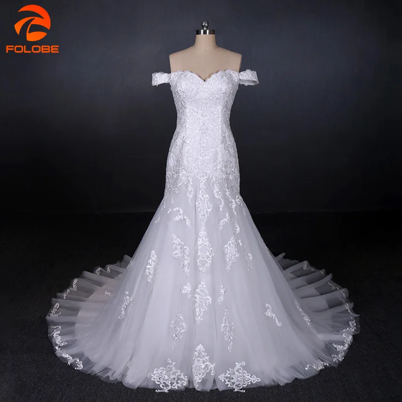 Robe de mariée sirène en dentelle, épaules dénudées, longue, appliquée en Tulle, sur mesure, 2020