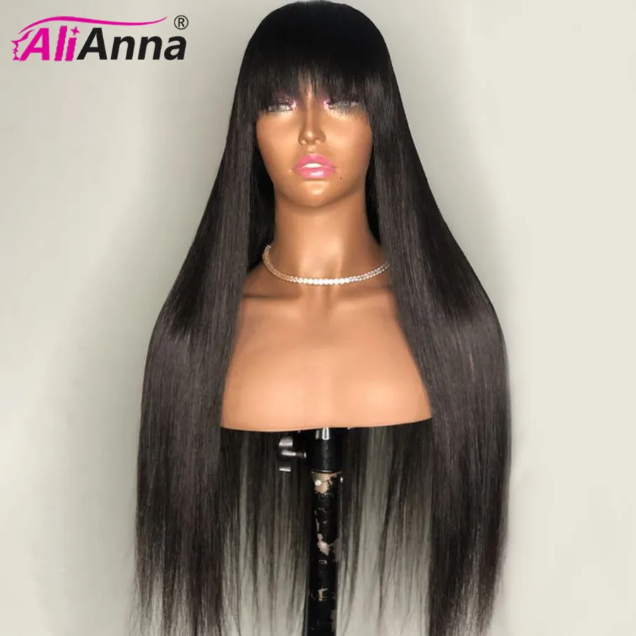 Straight Human Hair Wigs With Bangs Brazilian Wig ALIANNA Full Machine Made Wigs High Quality 150 Density Remy Human Hair Wig