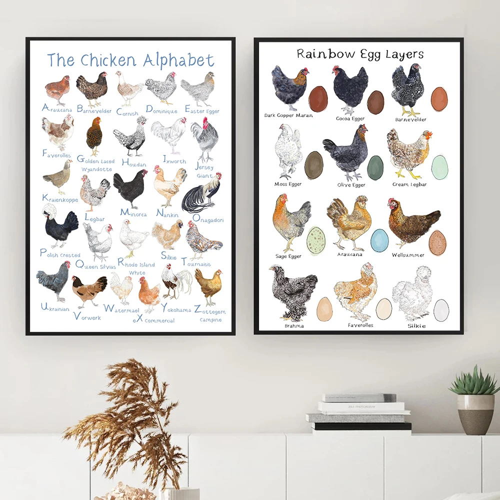 Alphabet Chicken Animal Print ABC Learn Letter Educational Poster Nursery Wall Art Canvas Painting Classroom Boy Bedroom Decor