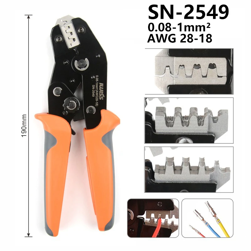 Crimping Pliers SN-2549 +8 Jaw Kit 2.8/4.8/6.3/XH2.54  Ferrules Terminator Insulated Cable Connector Electrical Wire Crimp Clamp