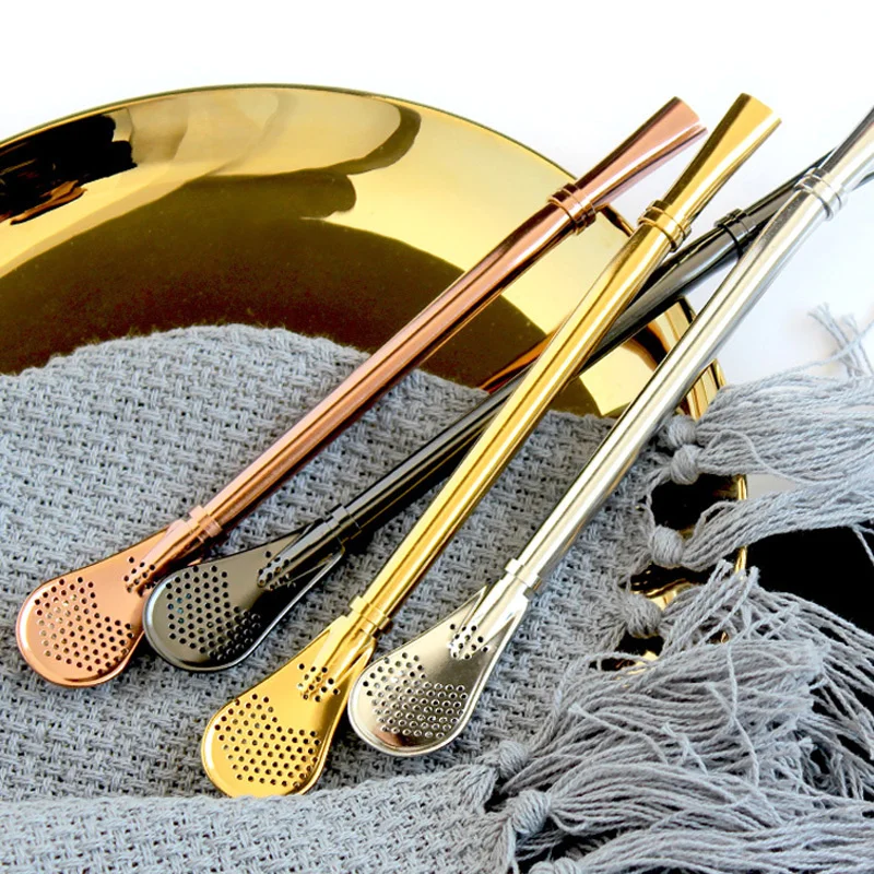 Stainless Steel Metal Straw Spoon Reusable Drinking Straws Yerba Mate Bombilla Filtered Straw Teaspoon Cocktail Bar Accessories image 2